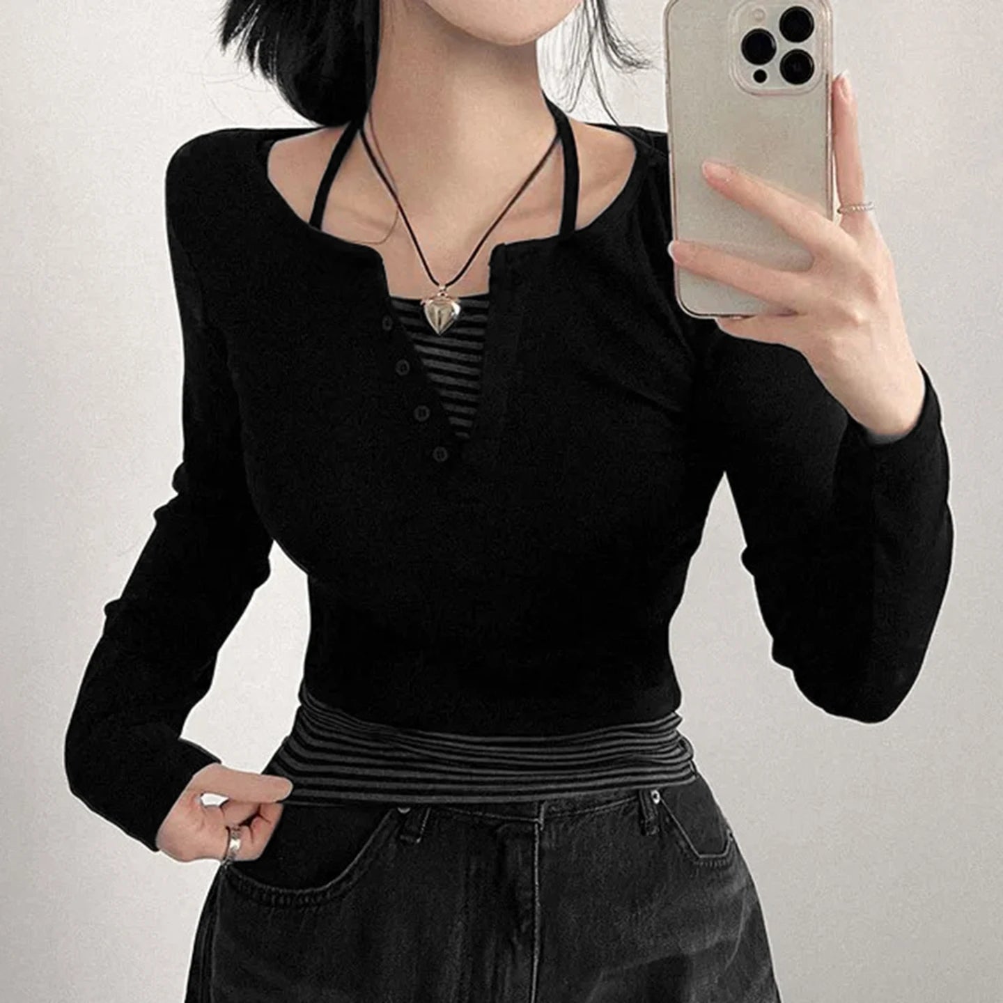 Korean Style Women's 2 - Piece Knit Set, V - Neck Top with Striped Tie Detail & Casual Sweater - Zeprah