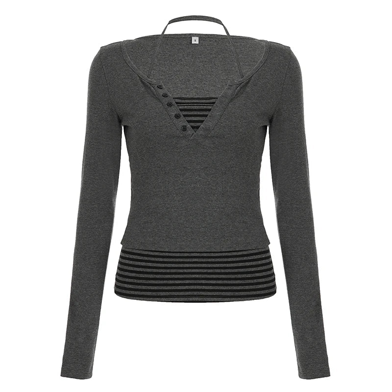 Korean Style Women's 2 - Piece Knit Set, V - Neck Top with Striped Tie Detail & Casual Sweater - Zeprah