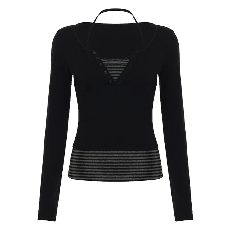Korean Style Women's 2 - Piece Knit Set, V - Neck Top with Striped Tie Detail & Casual Sweater - Zeprah