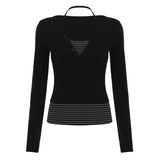 Korean Style Women's 2 - Piece Knit Set, V - Neck Top with Striped Tie Detail & Casual Sweater - Zeprah