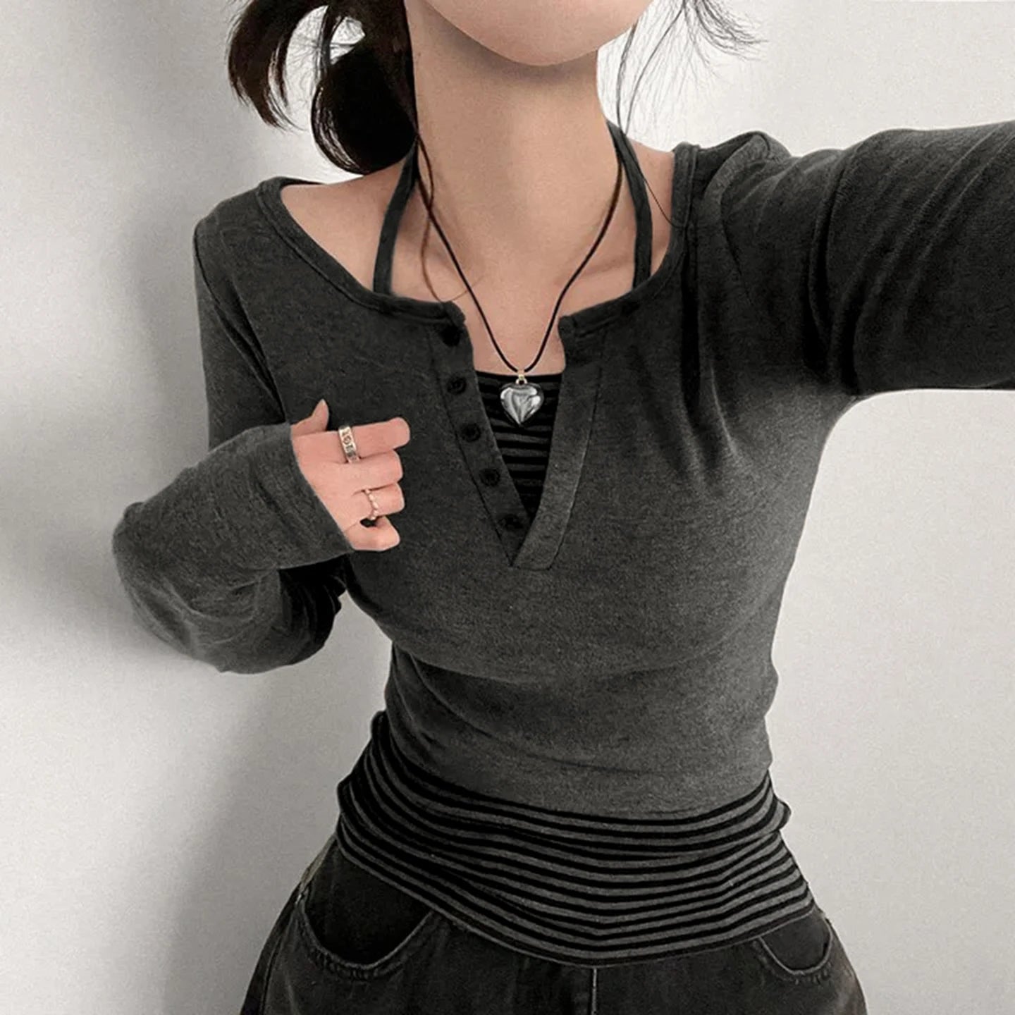 Korean Style Women's 2 - Piece Knit Set, V - Neck Top with Striped Tie Detail & Casual Sweater - Zeprah