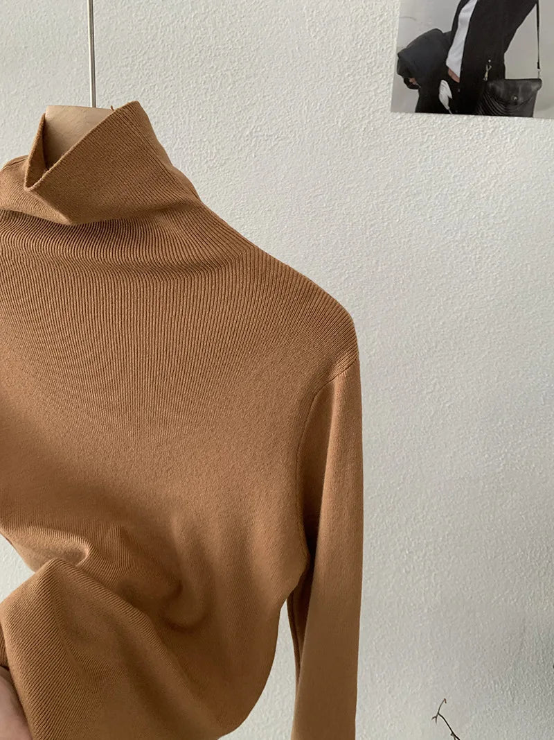 Korean Thick Turtleneck Solid Color Long Sleeve Slim - fit Slimming Inner Base Knitted Sweater Top Autumn Winter - Zeprah