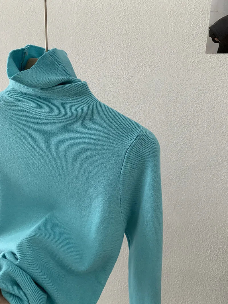 Korean Thick Turtleneck Solid Color Long Sleeve Slim - fit Slimming Inner Base Knitted Sweater Top Autumn Winter - Zeprah