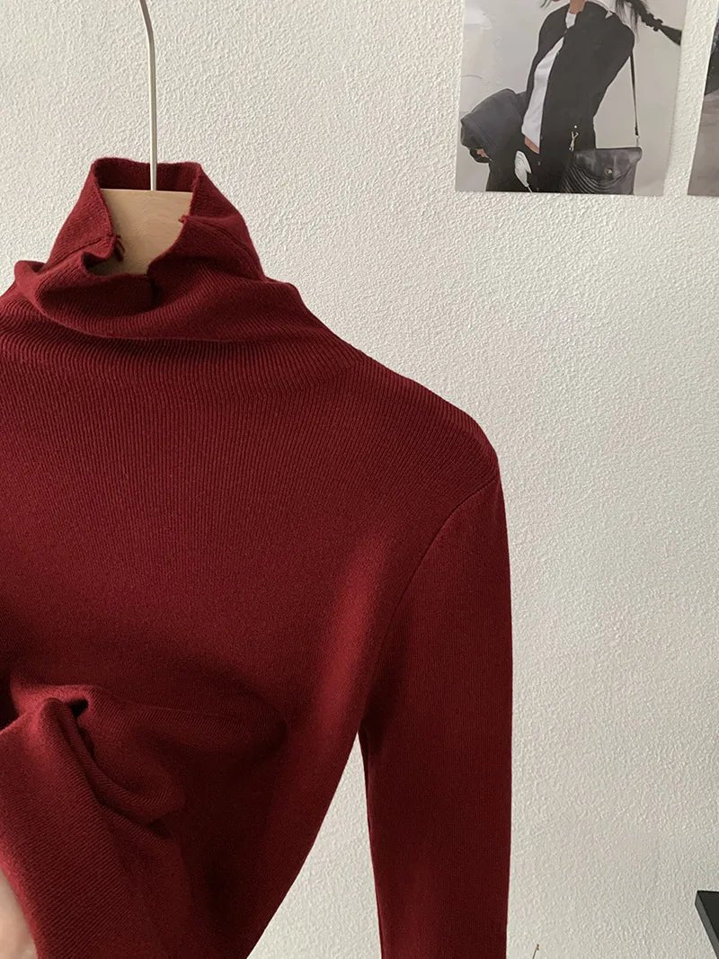 Korean Thick Turtleneck Solid Color Long Sleeve Slim - fit Slimming Inner Base Knitted Sweater Top Autumn Winter - Zeprah
