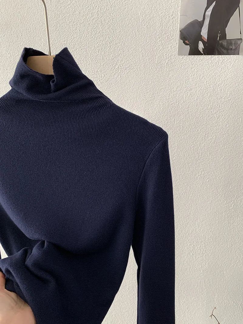 Korean Thick Turtleneck Solid Color Long Sleeve Slim - fit Slimming Inner Base Knitted Sweater Top Autumn Winter - Zeprah