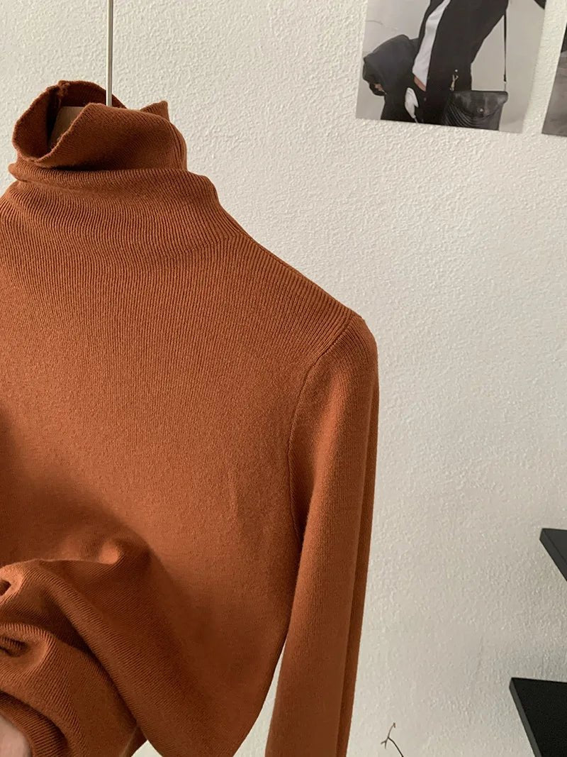 Korean Thick Turtleneck Solid Color Long Sleeve Slim - fit Slimming Inner Base Knitted Sweater Top Autumn Winter - Zeprah
