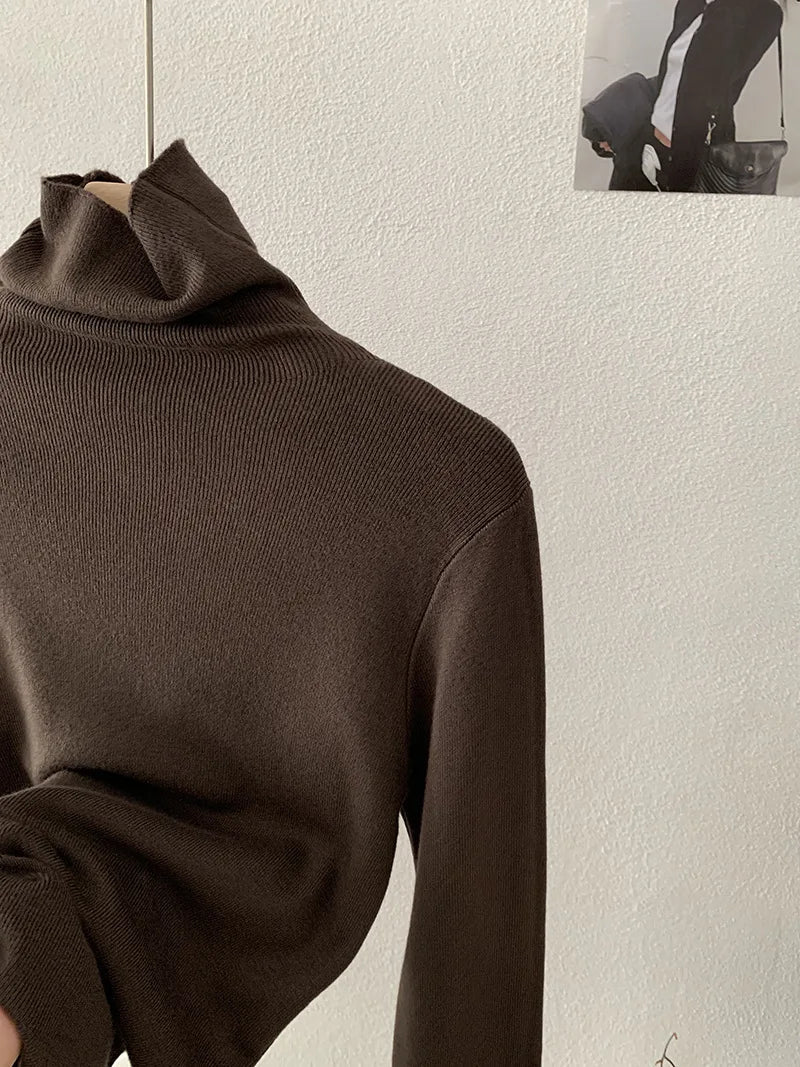 Korean Thick Turtleneck Solid Color Long Sleeve Slim - fit Slimming Inner Base Knitted Sweater Top Autumn Winter - Zeprah