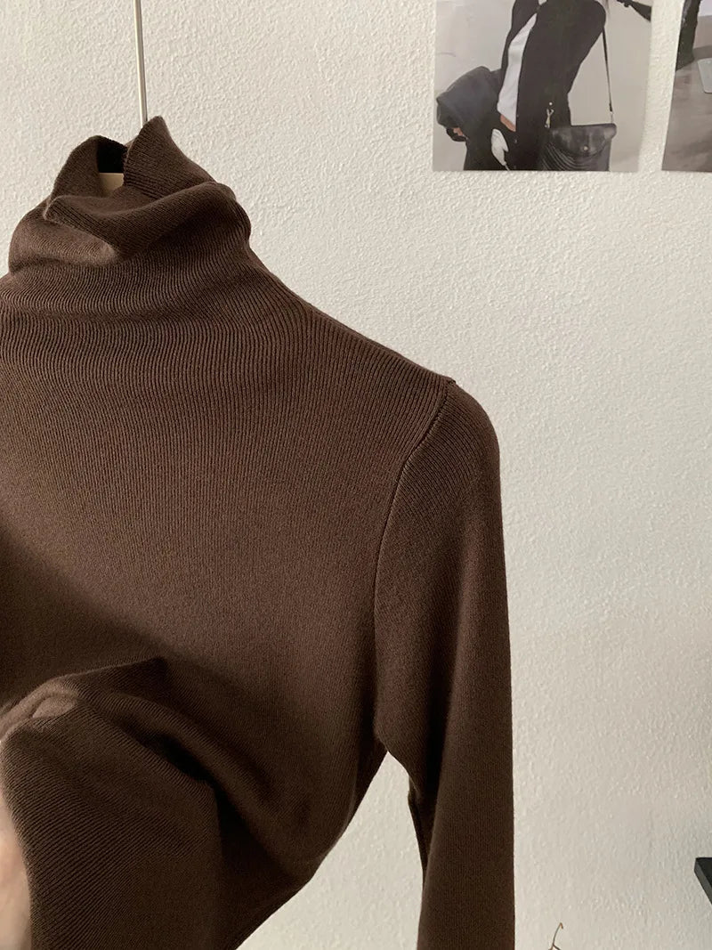 Korean Thick Turtleneck Solid Color Long Sleeve Slim - fit Slimming Inner Base Knitted Sweater Top Autumn Winter - Zeprah