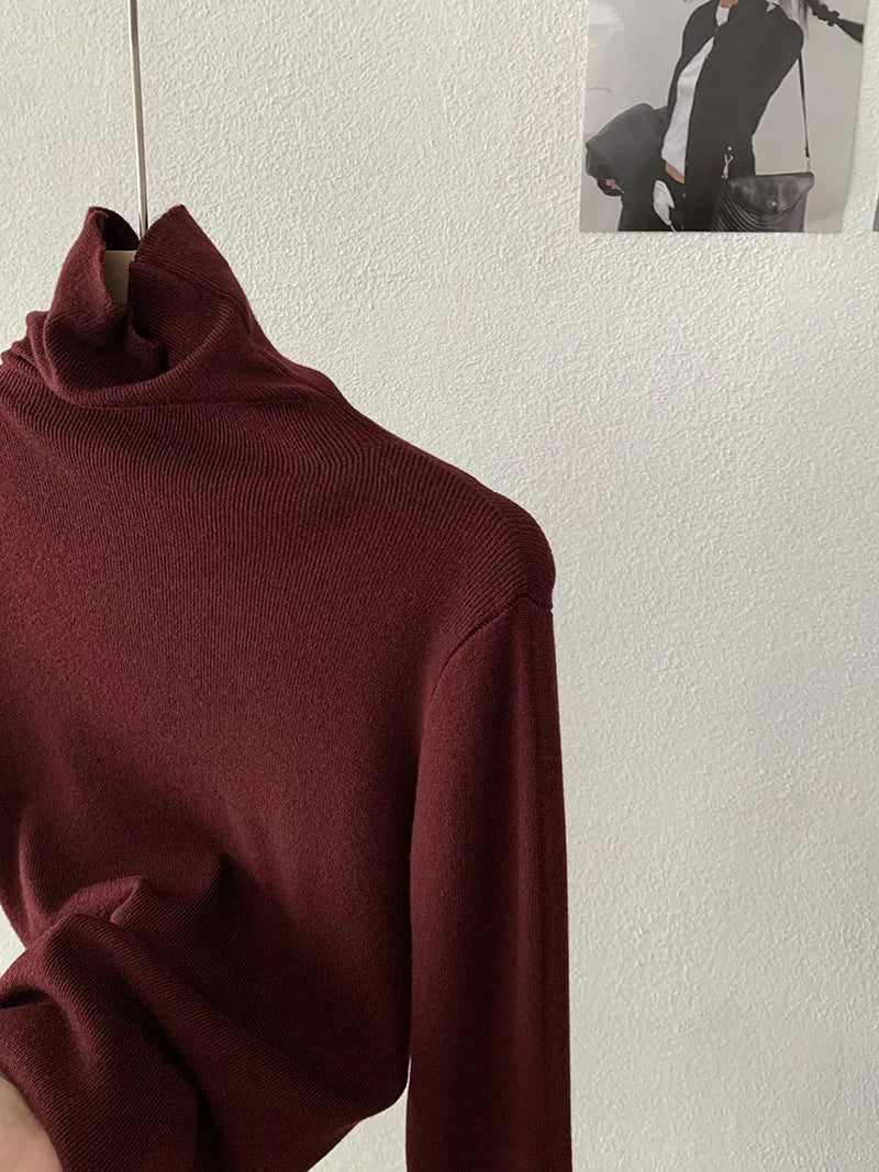 Korean Thick Turtleneck Solid Color Long Sleeve Slim - fit Slimming Inner Base Knitted Sweater Top Autumn Winter - Zeprah