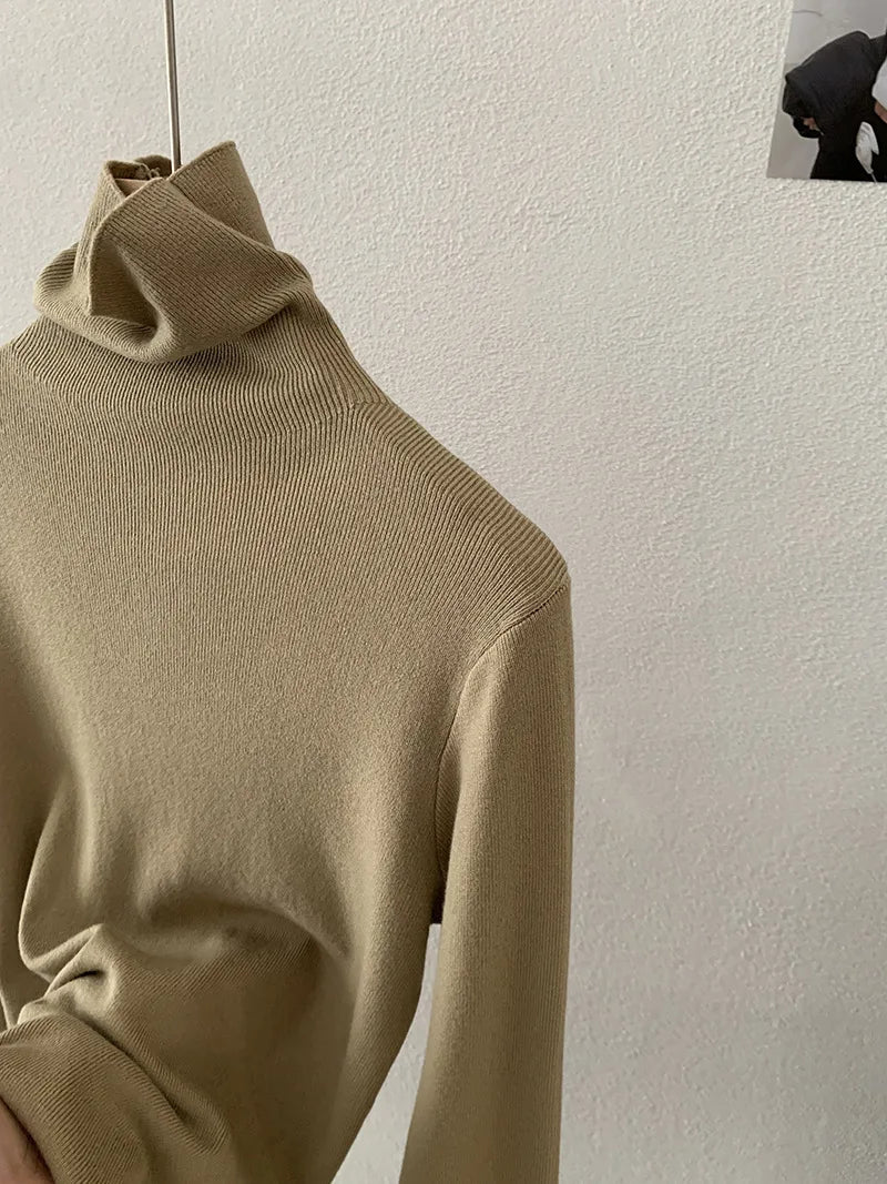 Korean Thick Turtleneck Solid Color Long Sleeve Slim - fit Slimming Inner Base Knitted Sweater Top Autumn Winter - Zeprah