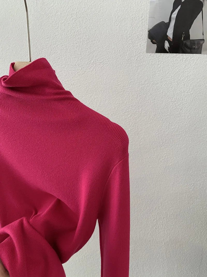 Korean Thick Turtleneck Solid Color Long Sleeve Slim - fit Slimming Inner Base Knitted Sweater Top Autumn Winter - Zeprah