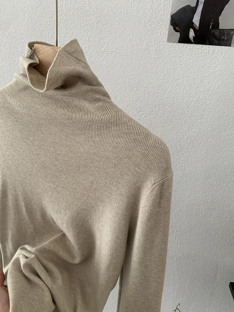Korean Thick Turtleneck Solid Color Long Sleeve Slim - fit Slimming Inner Base Knitted Sweater Top Autumn Winter - Zeprah