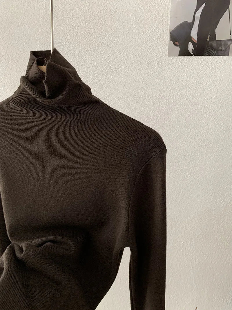 Korean Thick Turtleneck Solid Color Long Sleeve Slim - fit Slimming Inner Base Knitted Sweater Top Autumn Winter - Zeprah