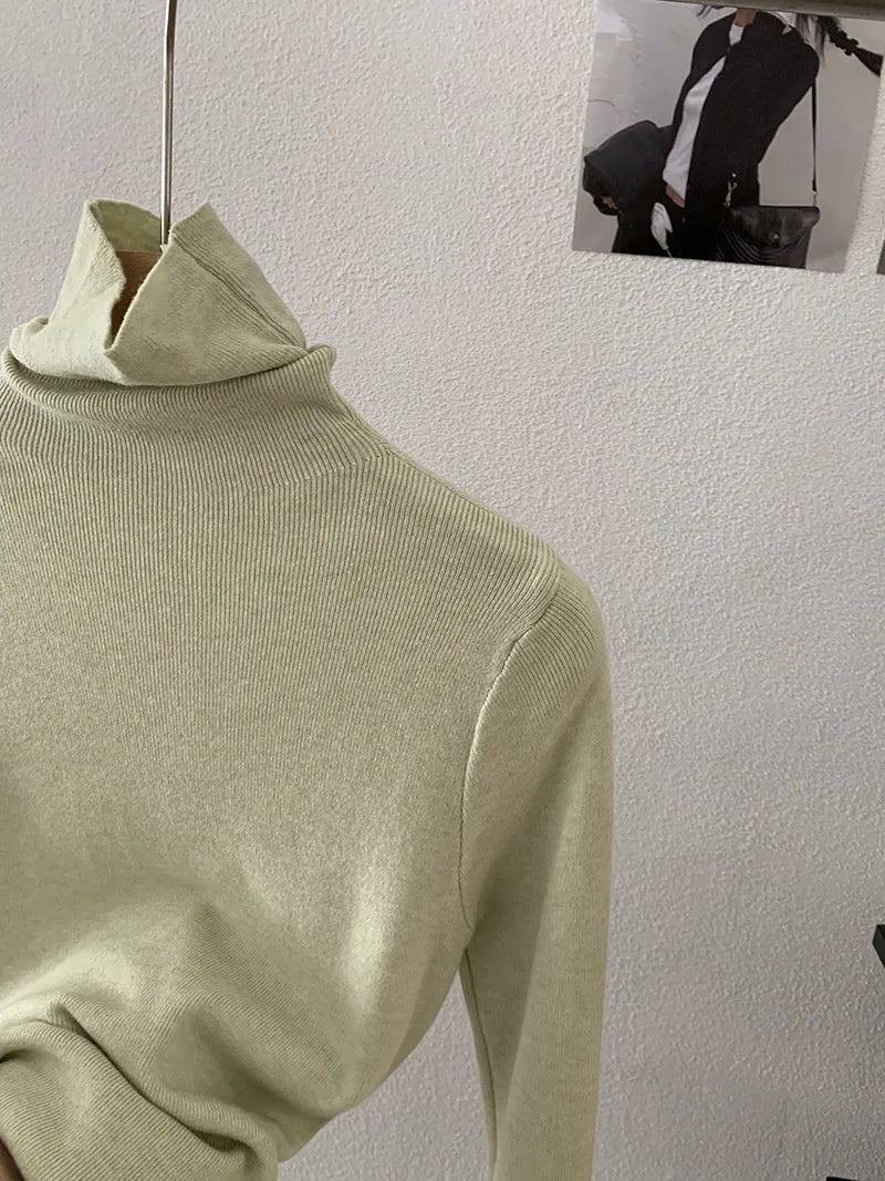 Korean Thick Turtleneck Solid Color Long Sleeve Slim - fit Slimming Inner Base Knitted Sweater Top Autumn Winter - Zeprah