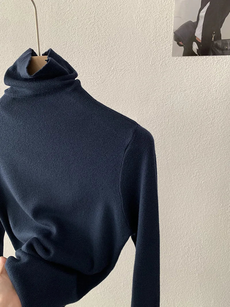 Korean Thick Turtleneck Solid Color Long Sleeve Slim - fit Slimming Inner Base Knitted Sweater Top Autumn Winter - Zeprah