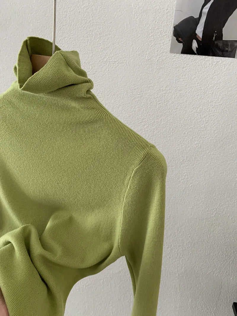 Korean Thick Turtleneck Solid Color Long Sleeve Slim - fit Slimming Inner Base Knitted Sweater Top Autumn Winter - Zeprah