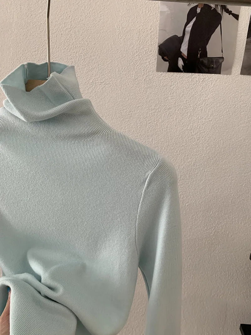 Korean Thick Turtleneck Solid Color Long Sleeve Slim - fit Slimming Inner Base Knitted Sweater Top Autumn Winter - Zeprah