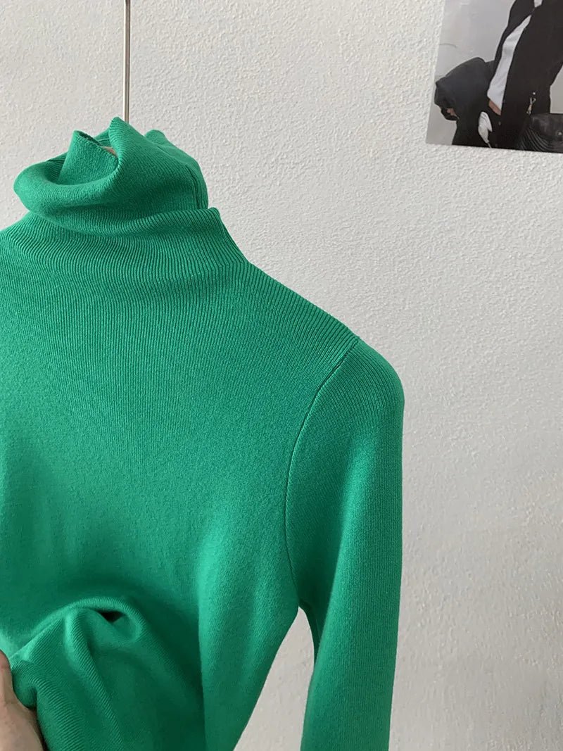 Korean Thick Turtleneck Solid Color Long Sleeve Slim - fit Slimming Inner Base Knitted Sweater Top Autumn Winter - Zeprah