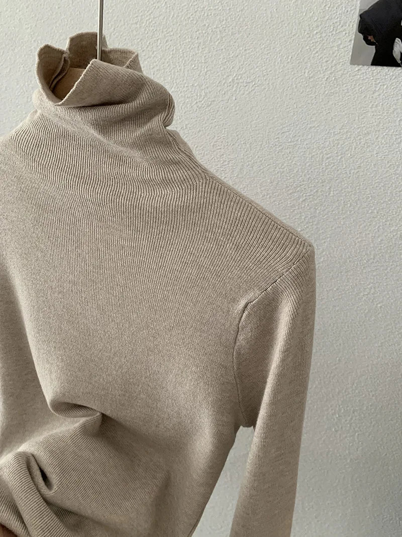 Korean Thick Turtleneck Solid Color Long Sleeve Slim - fit Slimming Inner Base Knitted Sweater Top Autumn Winter - Zeprah