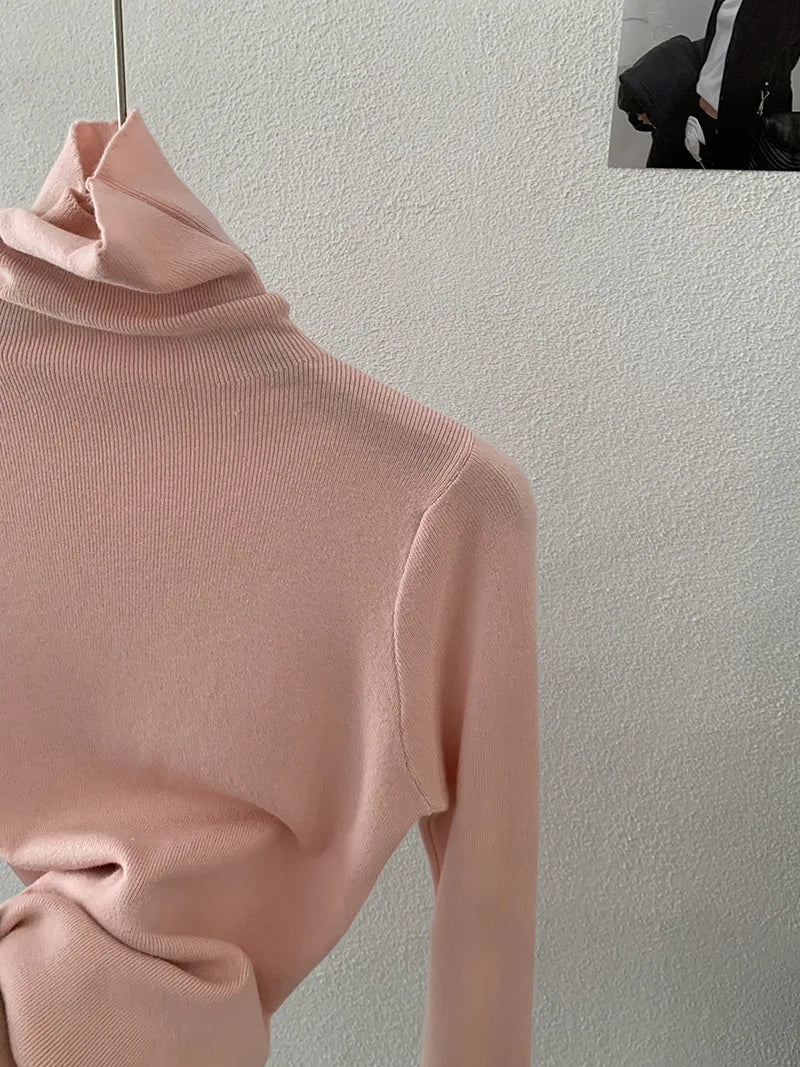 Korean Thick Turtleneck Solid Color Long Sleeve Slim - fit Slimming Inner Base Knitted Sweater Top Autumn Winter - Zeprah