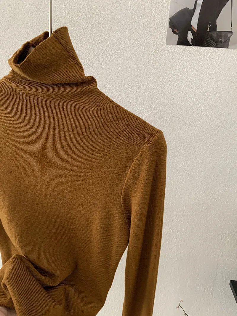 Korean Thick Turtleneck Solid Color Long Sleeve Slim - fit Slimming Inner Base Knitted Sweater Top Autumn Winter - Zeprah