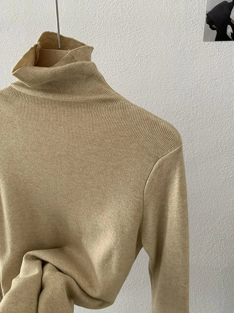 Korean Thick Turtleneck Solid Color Long Sleeve Slim - fit Slimming Inner Base Knitted Sweater Top Autumn Winter - Zeprah