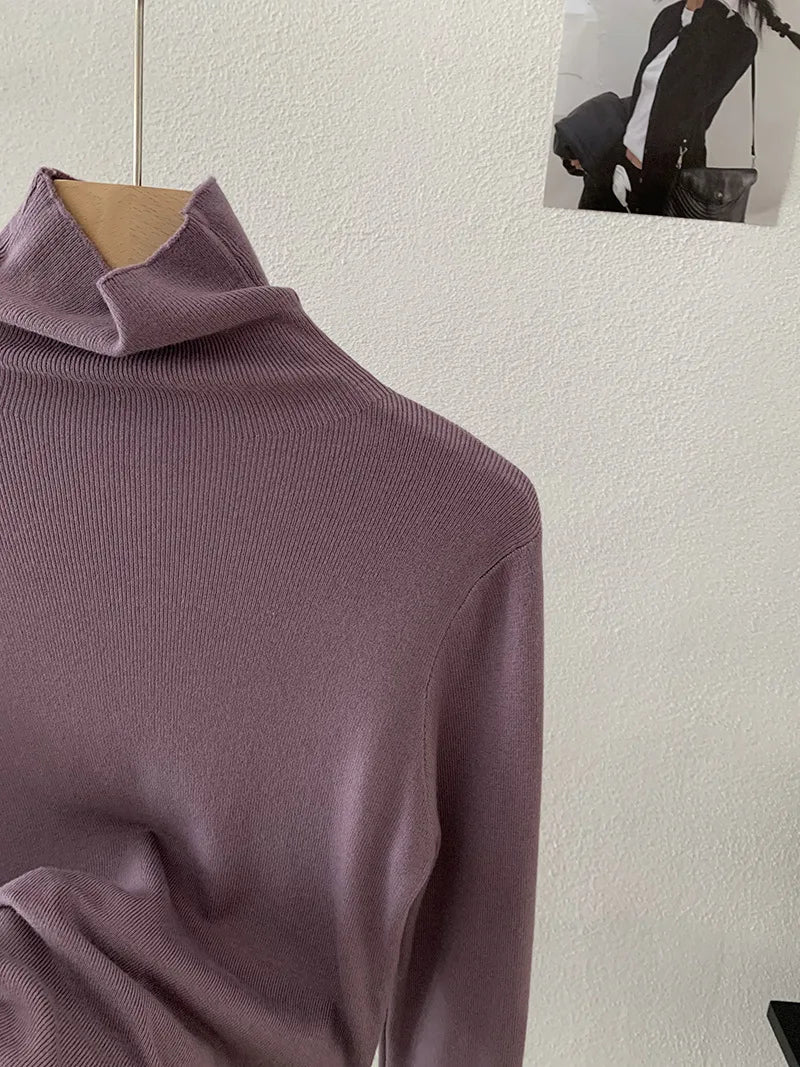 Korean Thick Turtleneck Solid Color Long Sleeve Slim - fit Slimming Inner Base Knitted Sweater Top Autumn Winter - Zeprah