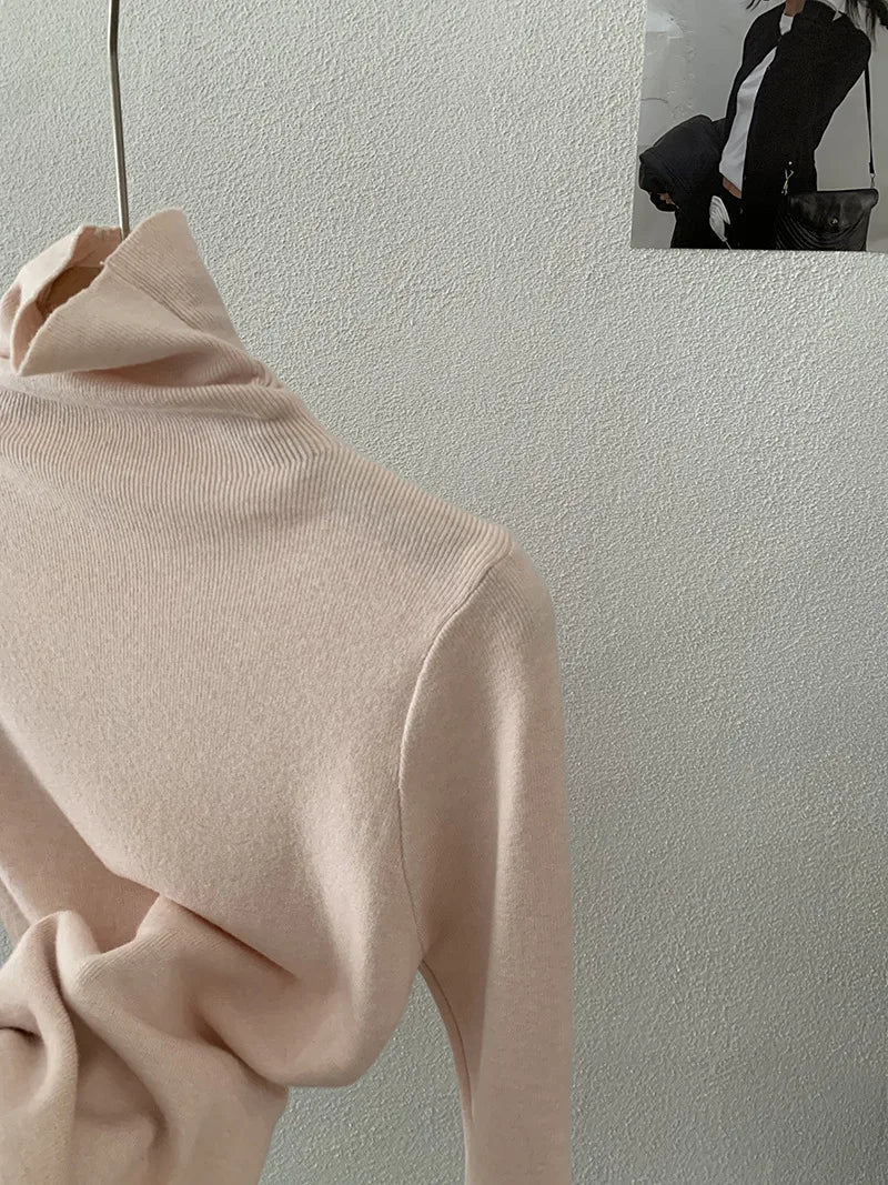 Korean Thick Turtleneck Solid Color Long Sleeve Slim - fit Slimming Inner Base Knitted Sweater Top Autumn Winter - Zeprah