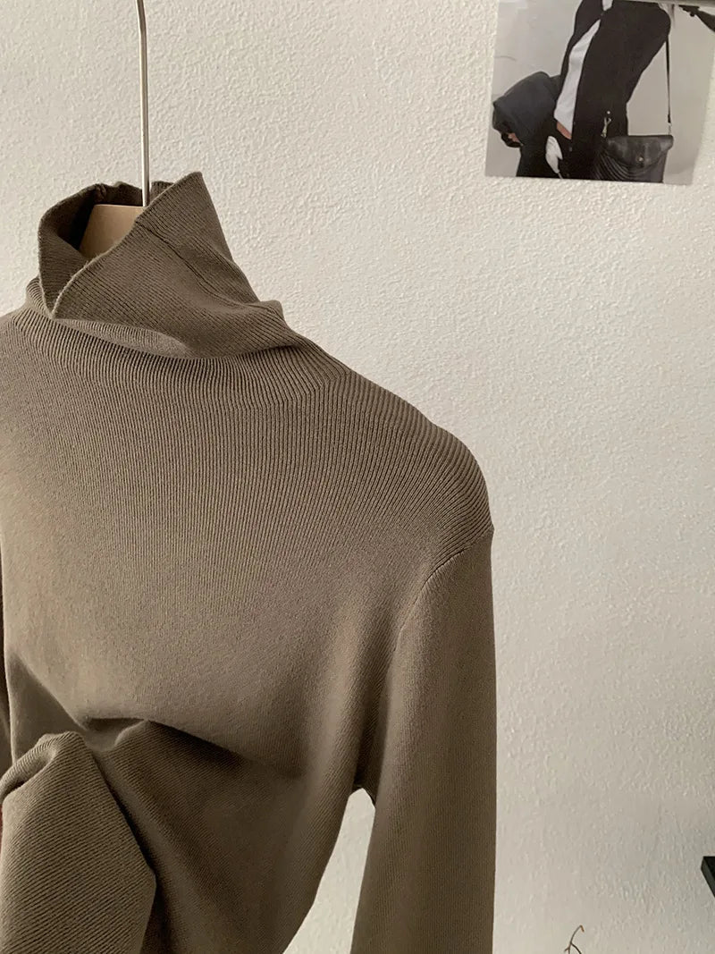 Korean Thick Turtleneck Solid Color Long Sleeve Slim - fit Slimming Inner Base Knitted Sweater Top Autumn Winter - Zeprah
