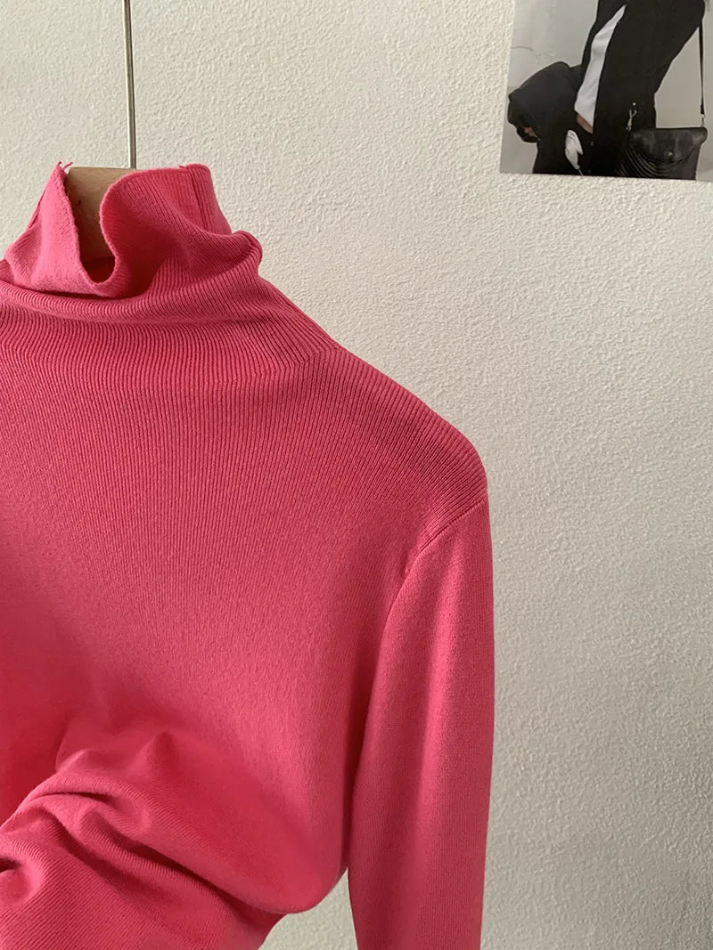 Korean Thick Turtleneck Solid Color Long Sleeve Slim - fit Slimming Inner Base Knitted Sweater Top Autumn Winter - Zeprah