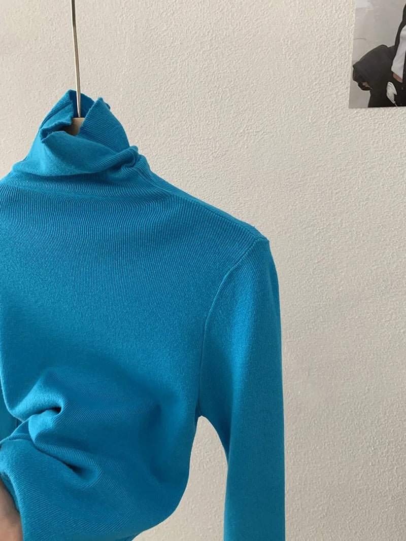 Korean Thick Turtleneck Solid Color Long Sleeve Slim - fit Slimming Inner Base Knitted Sweater Top Autumn Winter - Zeprah
