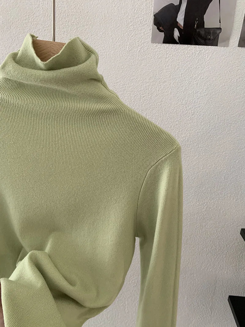 Korean Thick Turtleneck Solid Color Long Sleeve Slim - fit Slimming Inner Base Knitted Sweater Top Autumn Winter - Zeprah