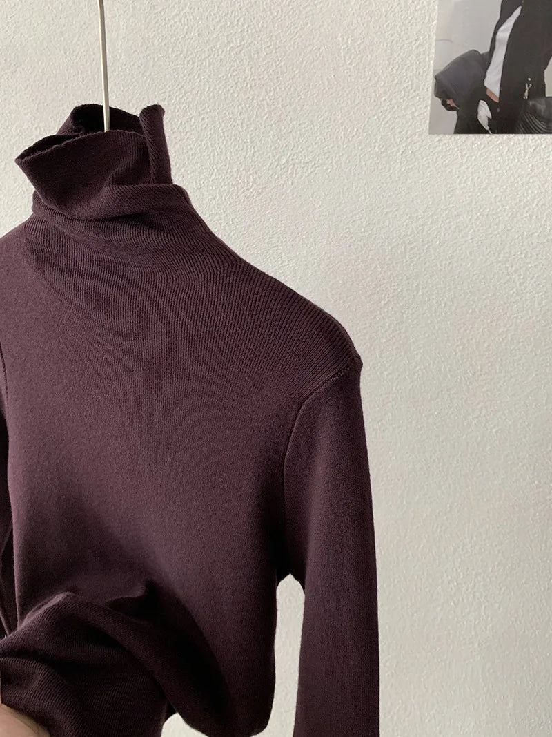 Korean Thick Turtleneck Solid Color Long Sleeve Slim - fit Slimming Inner Base Knitted Sweater Top Autumn Winter - Zeprah