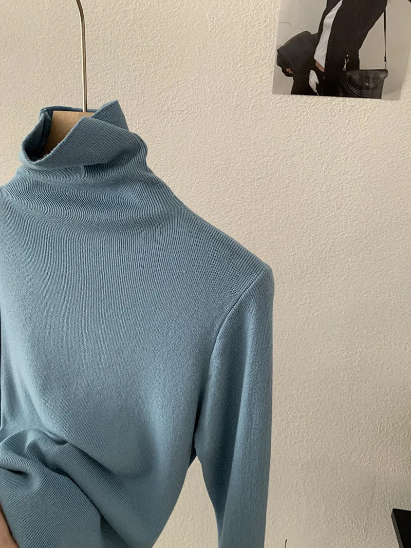 Korean Thick Turtleneck Solid Color Long Sleeve Slim - fit Slimming Inner Base Knitted Sweater Top Autumn Winter - Zeprah