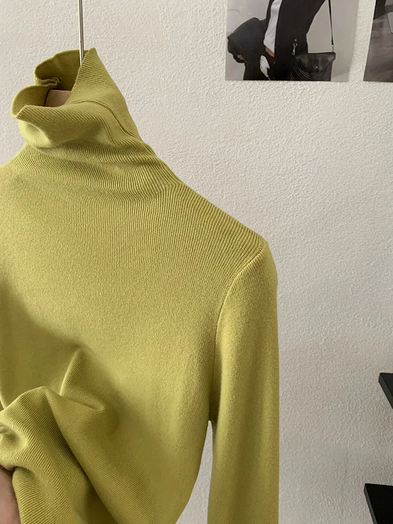 Korean Thick Turtleneck Solid Color Long Sleeve Slim - fit Slimming Inner Base Knitted Sweater Top Autumn Winter - Zeprah