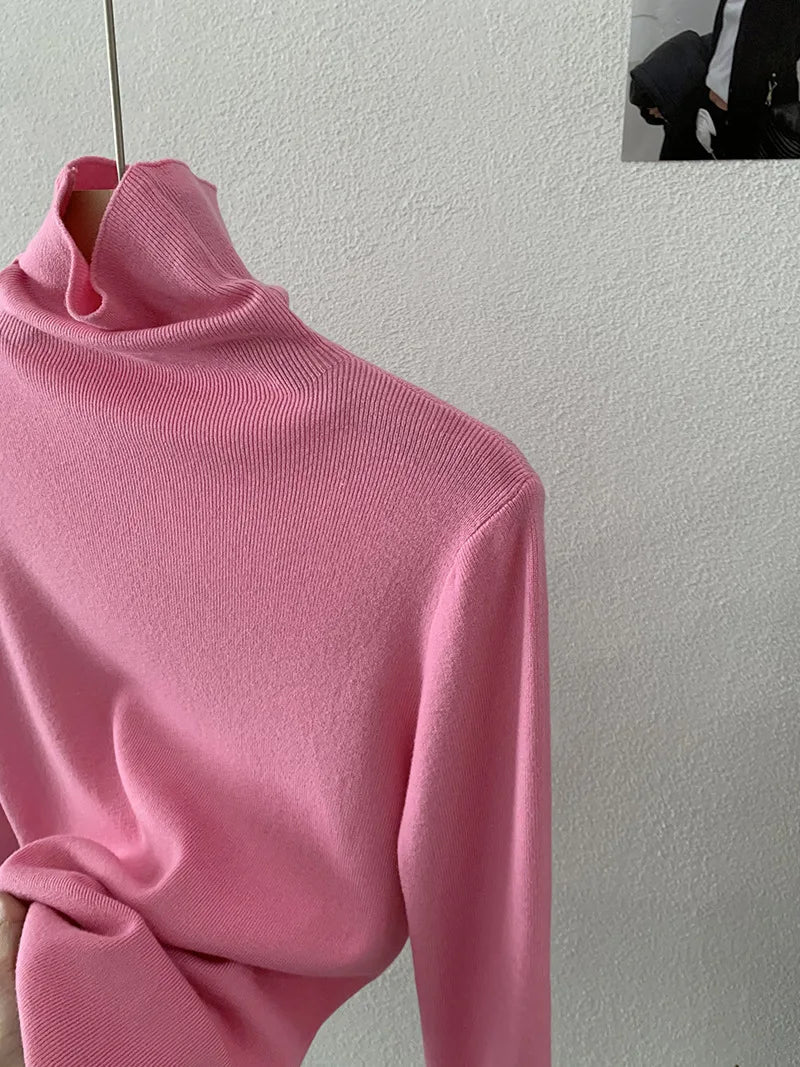 Korean Thick Turtleneck Solid Color Long Sleeve Slim - fit Slimming Inner Base Knitted Sweater Top Autumn Winter - Zeprah