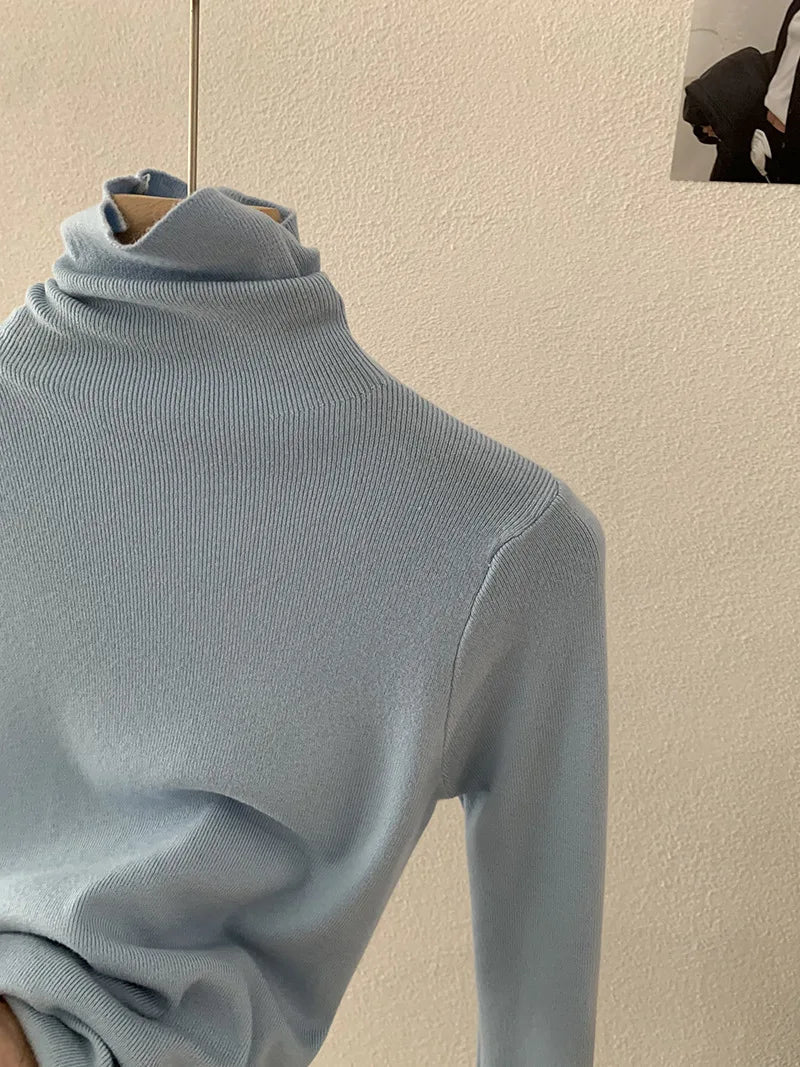 Korean Thick Turtleneck Solid Color Long Sleeve Slim - fit Slimming Inner Base Knitted Sweater Top Autumn Winter - Zeprah