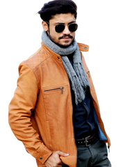Men’s Brown Leather Jacket – Full Sleeve Biker Style | Classic Fit, Zipper Closure, Multiple Pockets