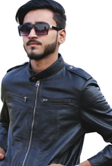Men’s Brown Leather Jacket – Full Sleeve Biker Style | Classic Fit, Zipper Closure, Multiple Pockets