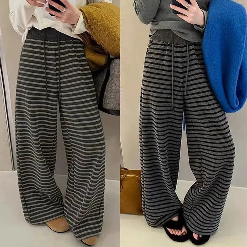 laid - back striped Long Pants Wide - legged Fashionable Pants Soft Vintage Wide - Leg Trousers - Zeprah