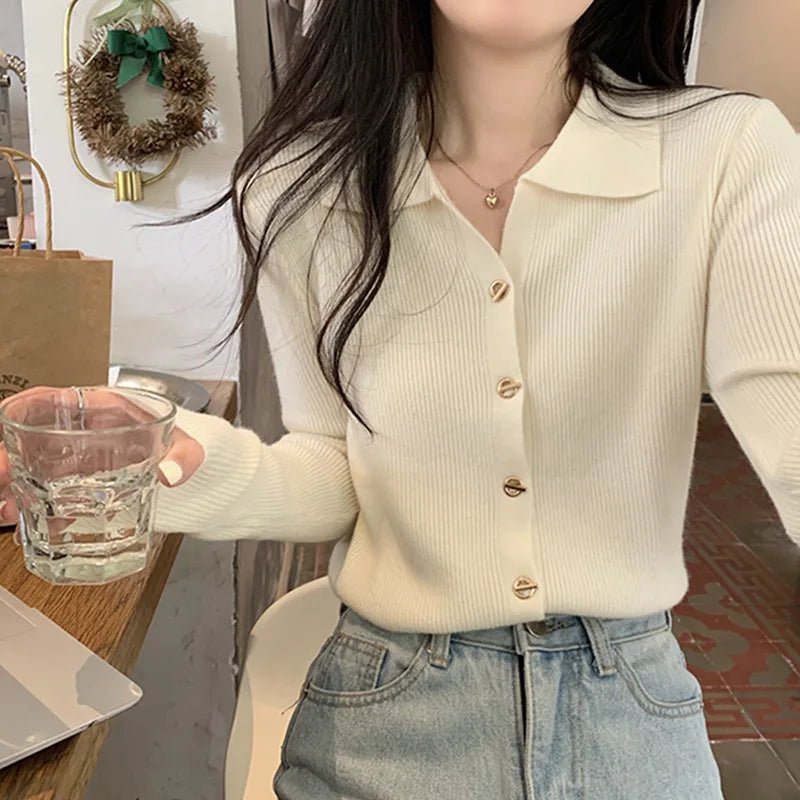 Lapel Long Sleeve Base Shirt Simple Long - sleeved Top Slim - fit Long Sleeve Knit Base - Zeprah