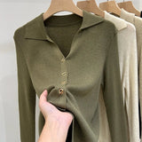 Lapel Long Sleeve Base Shirt Simple Long - sleeved Top Slim - fit Long Sleeve Knit Base - Zeprah