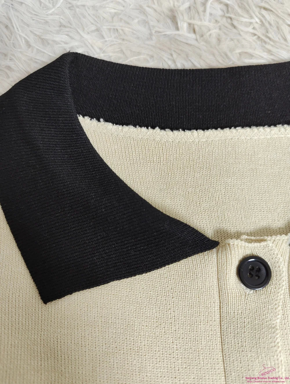 Lapel Tops for Women Color Contrast T-shirt Knit Short - sleeved T-shirt - Zeprah