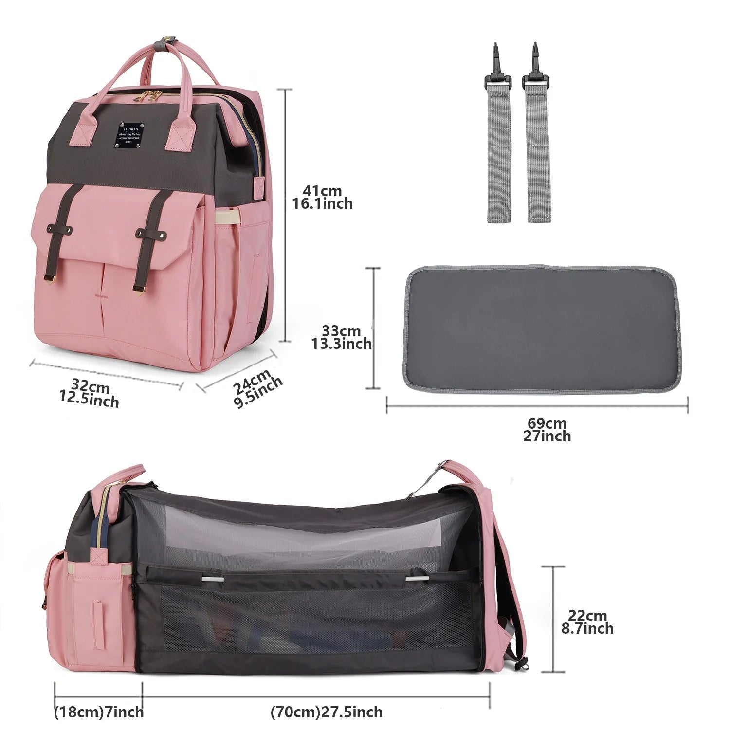 Large Baby Diaper Backpack Carrier Bag with Bassinet Folding Bed Nappy Backpack Mummy Baby Diaper With USB Port Carrier Bag - Zeprah