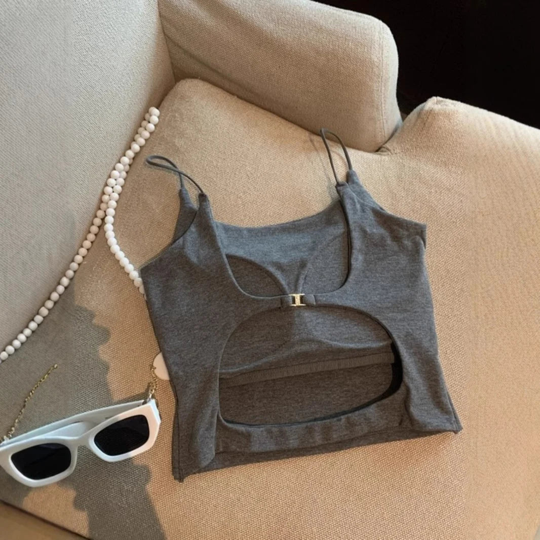 Large Backless Design Camisole Sexy Beautiful Back Built - in Bra Basic tank Top Plain Women's Tanks Camis - Zeprah