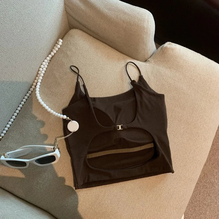Large Backless Design Camisole Sexy Beautiful Back Built - in Bra Basic tank Top Plain Women's Tanks Camis - Zeprah