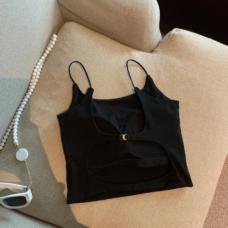 Large Backless Design Camisole Sexy Beautiful Back Built - in Bra Basic tank Top Plain Women's Tanks Camis - Zeprah
