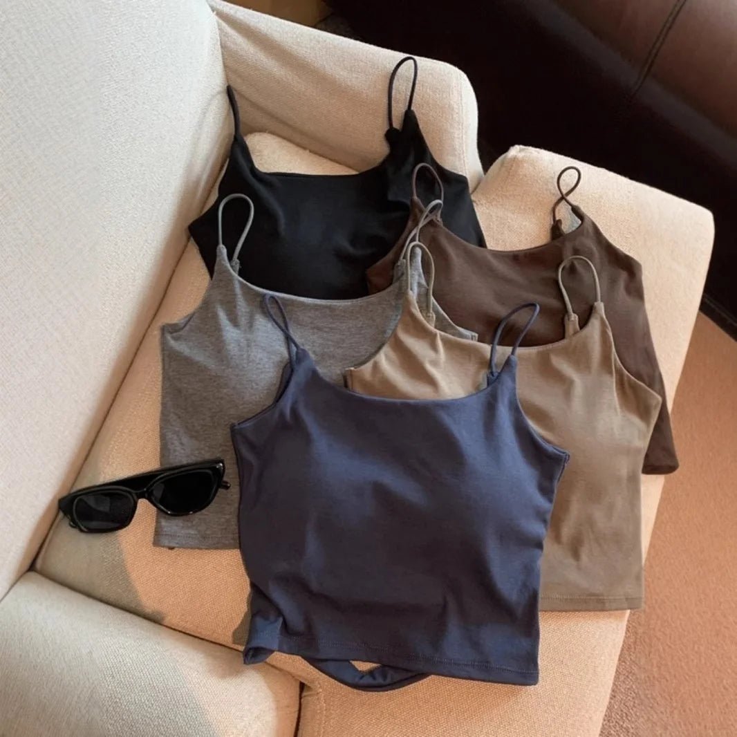 Large Backless Design Camisole Sexy Beautiful Back Built - in Bra Basic tank Top Plain Women's Tanks Camis - Zeprah