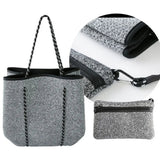 Large Capacity Neoprene Tote Bag for Women Casual Style Travel Shoulder Bag Chains Print Rivet for Pool Beach - Zeprah