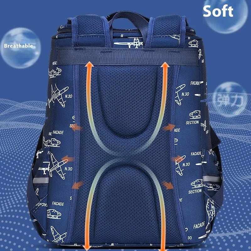 Large Capacity Waterproof Sesame Cartoon Schoolbag for Boys Fashion Open Zipper Closure Primary School Backpack - Zeprah